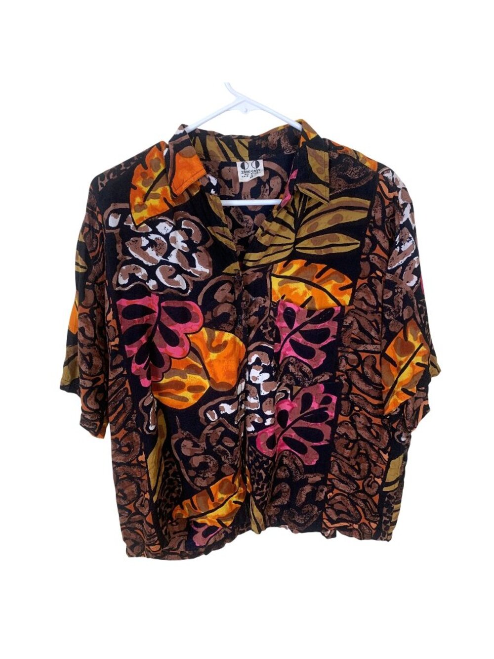 Vtg Womens Tropical Button Up Shirt Medium Multicolor Floral Rayon Open Back